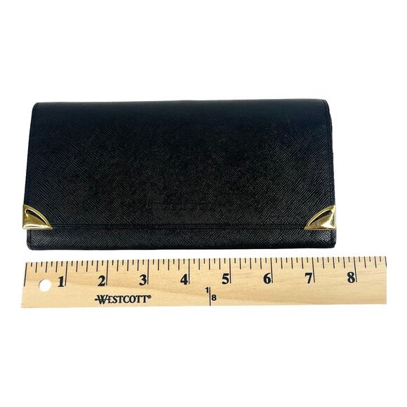 Givenchy Long Wallet Leather Bifold Clutch Mens Womens Black Gold Authentic Vtg - Picture 6 of 12